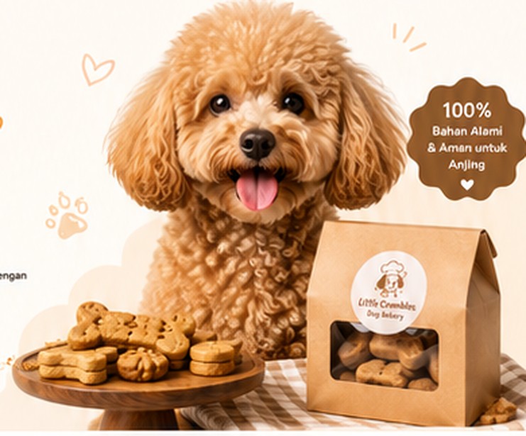 Anjing poodle lucu dengan camilan Little Crumbles homemade